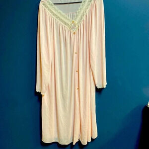 SHADOWLINE MADE IN USA WO VINTAGE 3X SOFT PINK SEMISHEER HOUSECOAT POCKETS LACE